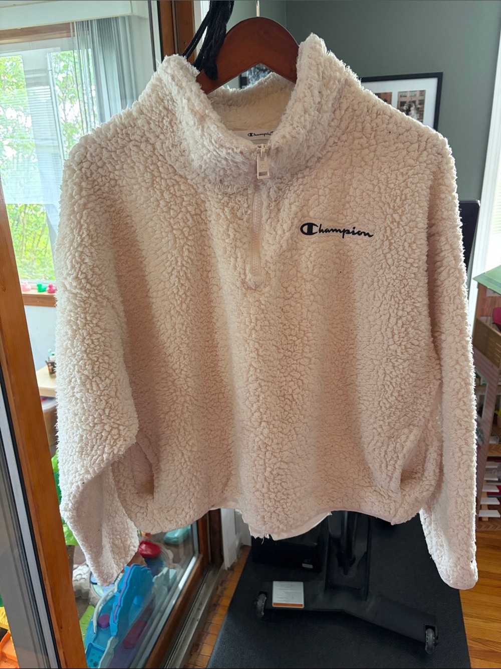 Champion Cream Sherpa Half-Zip Pullover with Embroidered Logo